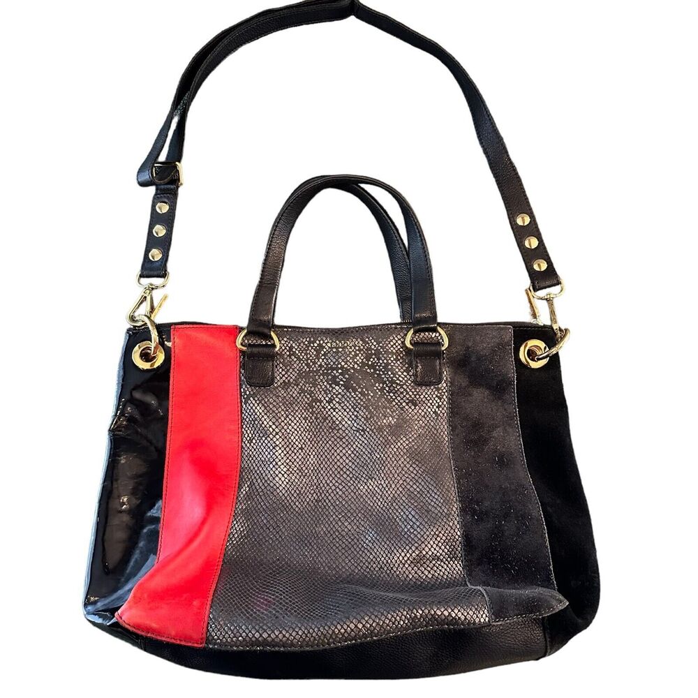 HAMMITT LA Handbag Hobo Tote Gray Black Red Leather Suede Large Purse RARE Style
